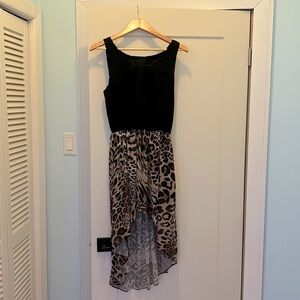 Black and leopard print silk cocktail dress